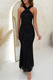 ZJKRL - Sexy Formal Elegant Sequins Backless V Neck Long Dresses(4 Colors)