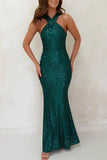 ZJKRL - Sexy Formal Elegant Sequins Backless V Neck Long Dresses(4 Colors)