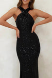 ZJKRL - Sexy Formal Elegant Sequins Backless V Neck Long Dresses(4 Colors)