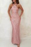 ZJKRL - Sexy Formal Elegant Sequins Backless V Neck Long Dresses(4 Colors)
