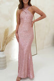 ZJKRL - Sexy Formal Elegant Sequins Backless V Neck Long Dresses(4 Colors)