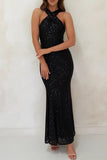 ZJKRL - Sexy Formal Elegant Sequins Backless V Neck Long Dresses(4 Colors)