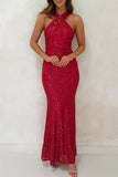 ZJKRL - Sexy Formal Elegant Sequins Backless V Neck Long Dresses(4 Colors)