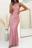 ZJKRL - Sexy Formal Elegant Sequins Backless V Neck Long Dresses(4 Colors)