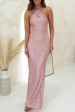 ZJKRL - Sexy Formal Elegant Sequins Backless V Neck Long Dresses(4 Colors)