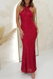 ZJKRL - Sexy Formal Elegant Sequins Backless V Neck Long Dresses(4 Colors)