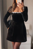 ZJKRL - Elegant Pocket Rhinestone Decor Square Neck A Line Dresses