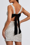 ZJKRL - Sexy Sequins Lace Up Backless O Neck Wrapped Skirt Dresses
