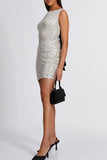 ZJKRL - Sexy Sequins Lace Up Backless O Neck Wrapped Skirt Dresses
