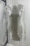ZJKRL - Sexy Sequins Lace Up Backless O Neck Wrapped Skirt Dresses