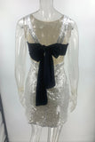 ZJKRL - Sexy Sequins Lace Up Backless O Neck Wrapped Skirt Dresses
