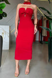 ZJKRL - Sexy Bow Decor Halter One Step Skirt Dresses