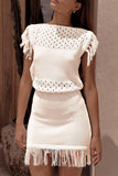 ZJKRL - Casual Hollow Out Tassel O Neck Sweater Dress Dresses