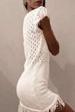 ZJKRL - Casual Hollow Out Tassel O Neck Sweater Dress Dresses