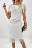 ZJKRL - Casual Hollow Out Tassel O Neck Sweater Dress Dresses