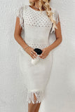 ZJKRL - Casual Hollow Out Tassel O Neck Sweater Dress Dresses