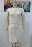 ZJKRL - Casual Hollow Out Tassel O Neck Sweater Dress Dresses