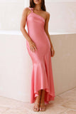 ZJKRL - Elegant Ruffle Sloping Shoulder Long Dresses