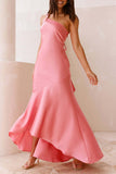 ZJKRL - Elegant Ruffle Sloping Shoulder Long Dresses