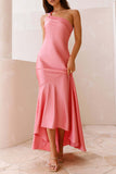 ZJKRL - Elegant Ruffle Sloping Shoulder Long Dresses