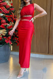 ZJKRL - Elegant Hollow Out Draw String O Neck One Step Skirt Dresses