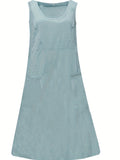 Zjkrl  -  Womens Casual Crew Neck Sleeveless Pocket Dress - Effortlessly Chic, Versatile & Comfortable, Everyday Wear - Simple Solid Style with Handy Pockets, Perfect for All Seasons