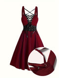 For Spring & Summer, Sleeveless Corset Flared Dress with Crisscross Strap, Punk Women's Clothing