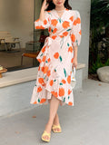Stunning Floral Print Wrap Dress - Elegant Surplice Neckline, Ruffled Hem, Lantern Sleeves, Flowy Silhouette, Comfortable Wear, Women's Clothing