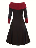 Zjkrl  -  Elegant Vintage Color Block Knit Dress - Easy Care & Comfort Fit for Fall/Spring Elegance, Women’s Fashion