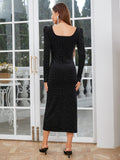 Women's Dresses Sexy Velvet Long Sleeve Bodycon Elegant Square Neck Mini Party Dresses
