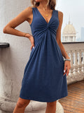 Zjkrl  -  Vibrant Solid Color Twist Front Knit Dress - Elegant V-Neck Sleeveless Polyester Dress for Women - Customized Summer Fashion with Micro Elasticity and No Printing