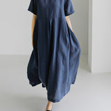 Zjkrl  -  Vibrant Cotton Crew Neck Fitted Dress - Pocket Detail, Short Sleeve, Solid Color, Versatile and Comfortable for Spring and Summer - Machine Washable, Customized Vacation Style for Women