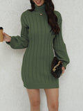 Cozy Ribbed Turtleneck Sweater Dress - Soft, Casual, Long Sleeve, Solid Color, Women's Comfortable Clothing for Daily Wear - Perfect for Fall and Winter Seasons