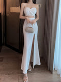 For Spring & Summer, Sexy Solid Color Cut Out Dress, Backless Slim Strapless with Split Hem, Women's Clothing