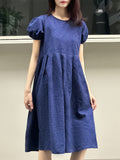 Zjkrl  -  Vibrant Color Crew Neck Chic Dress - Women's A-line Dresses with Short Sleeves, Cinched Waist, Minimalist Design for Spring & Summer, Elegant Casual Wear for Ladies