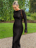 Zjkrl New Knitted Bodycon Dress Fairy Grunge Casual Fashion Streetwear Women Autumn Y2K Solid O-neck Long Sleeve Maxi Dresses