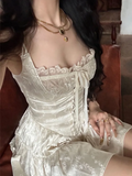 Zjkrl - Sexy Solid White Stitching Lace Bra Corset style Spaghetti Strap Mini Dress Women Backless Party Skater Short Sling Robe