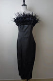 Zjkrl Luxury Feathers Dress Women Sleeveless Spaghetti Strap High Waist Bodycon Slit Mid-calf Wedding Birthday Party Evening Dresses