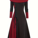 Zjkrl  -  Elegant Vintage Color Block Knit Dress - Easy Care & Comfort Fit for Fall/Spring Elegance, Women’s Fashion
