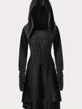 Zjkrl  -  Gothic Hooded Cosplay Dress, Long Sleeve Dress For Halloween, Party, Performance, Women's Clothing