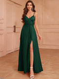 Zjkrl  -  Elegant V-Neck Sleeveless Maxi Dress with Side Slit - Sexy One-Shoulder Design for Weddings & Parties, Polyester, Machine Washable