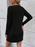 Women'S Solid Color Ribbed Dress, Polyester, Deep V-Neck, Knit Fabric, Fitted, Adult, Autumn/Winter Fashion, Casual Style
