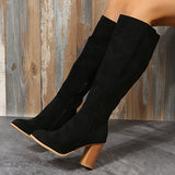 Womens Stylish Block Heeled Knee High Boots - Soft Padded Comfort, Warm Winter Lining, Secure Side Zip - Trendy Solid Colors for Fashion-Forward Ladies