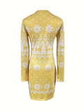 Elegant Christmas Deer Bodycon Dress - Cozy, Durable & Chic for Holiday Seasons, Ideal for Spring/Fall Celebrations