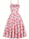 Vintage Chic Floral Print Sundress - Chic Tie Front, Timeless Elegance, Sleeveless Spaghetti Strap - Perfect Summer Womens Fashion Dress