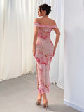 Elegant Backless Off Shoulder Floral Print Dress for Party & Banquet, Women's Clothing