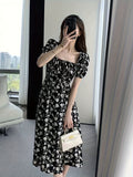 Stunning Floral Print Square Neck Dress - Elegant Women's Short Sleeve Dresses for Summer - Vibrant, Comfortable, and Chic Clothing for Ladies