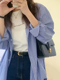 Stylish Chic Striped Long Sleeve Shirt for Women - Soft Polyester Fabric, Machine Washable, Non-Sheer, Breathable, and Comfortable - Perfect for All Seasons, Casual Daily Wear, Work, and Outdoor Activities