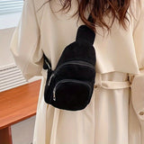 Chic Black Corduroy Crossbody Bag for Women - Casual Fanny Pack with Zip Closure, Perfect for Travel & Gifts