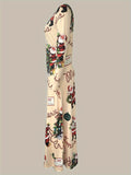 Festive Santa Print Maxi Dress for Women - Soft Casual Crew Neck Long Sleeve Dress with Relaxed Fit - Perfect for Holiday Parties and Everyday Wear